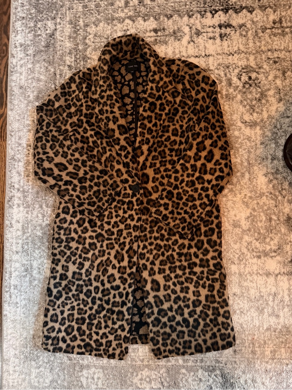 Love Tree Leopard Print Teddy Coat - Brown/Black